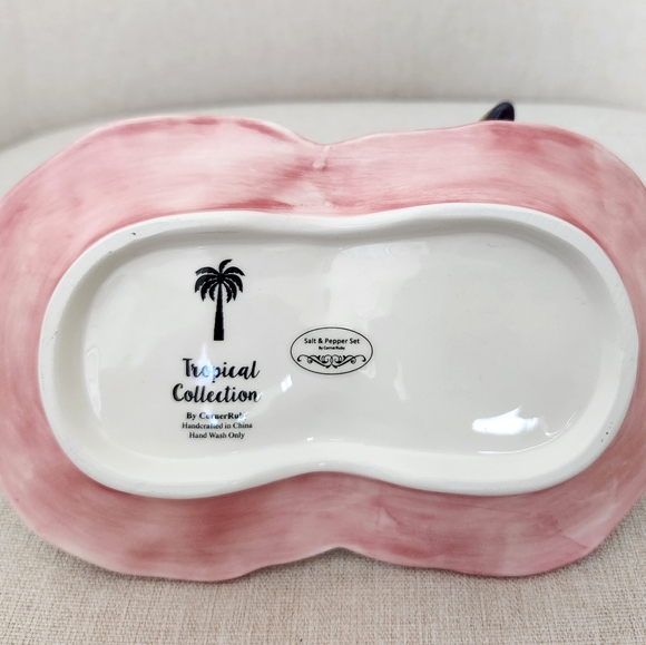 Corner Ruby Tropical Birds Ceramic Salt & Pepper Shaker Set on Tray - New - Picture 4 of 9